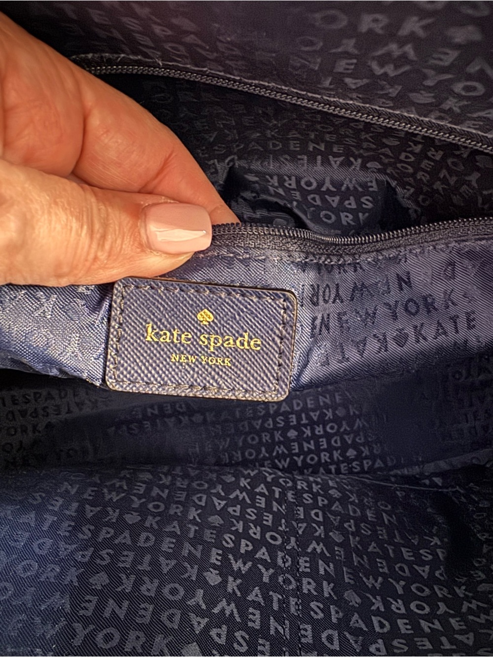 kate spade navy glitter polka dot tote with floral charm - Picture 11 of 16